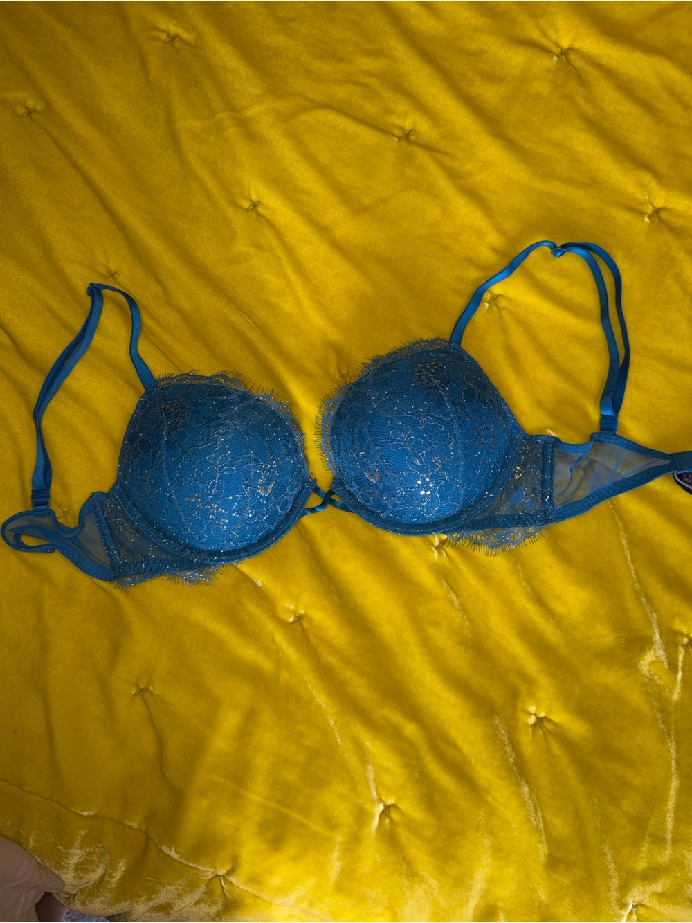 VS Bombshell push up- 32C Lace Push-Up Bra in Teal Blue - Women Intimates